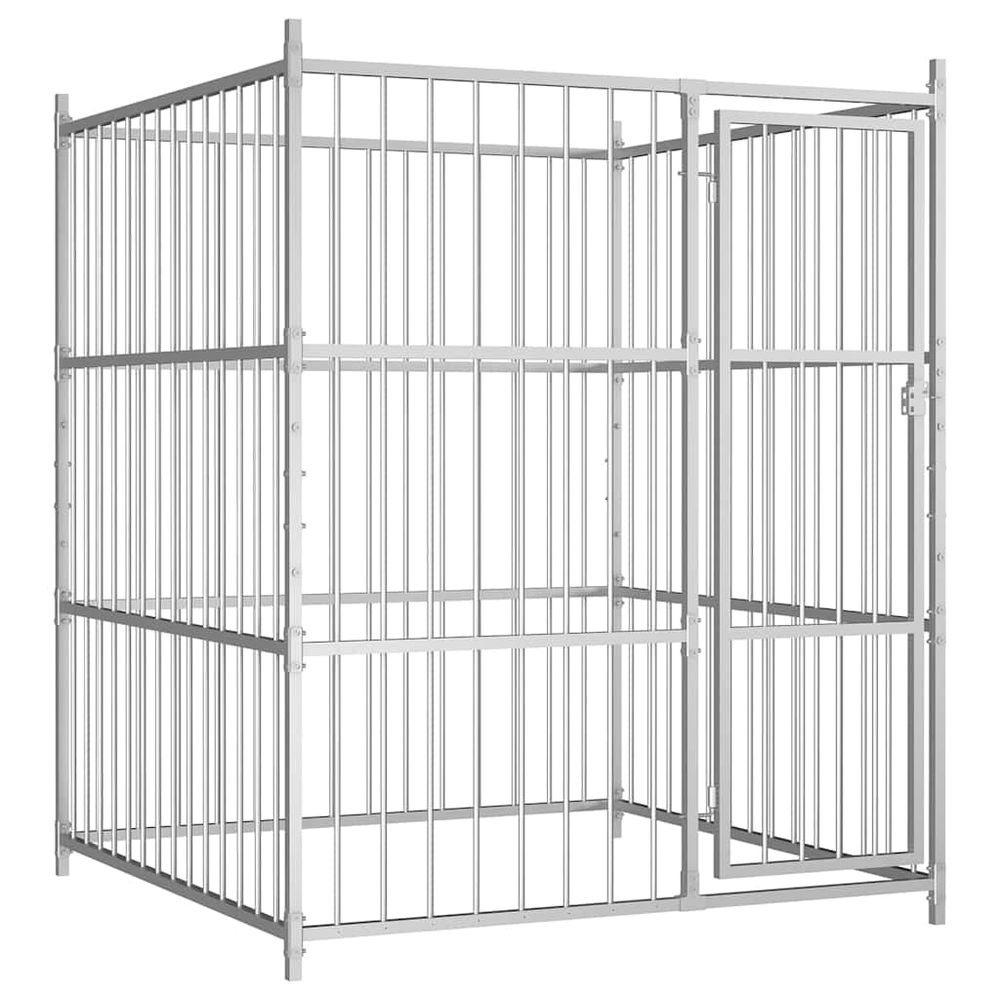 Chenil extérieur acier galvanisé pour chiens protection et dressage 150x150cm argenté