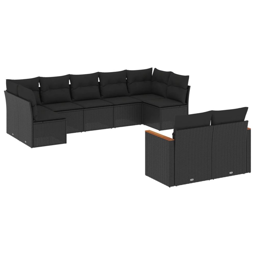 Salon de jardin 9 pcs avec coussins noir résine tressée