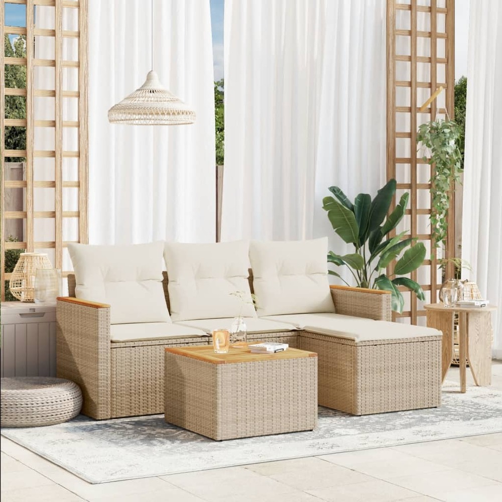 Salon de jardin avec coussins 5 pcs beige résine tressée