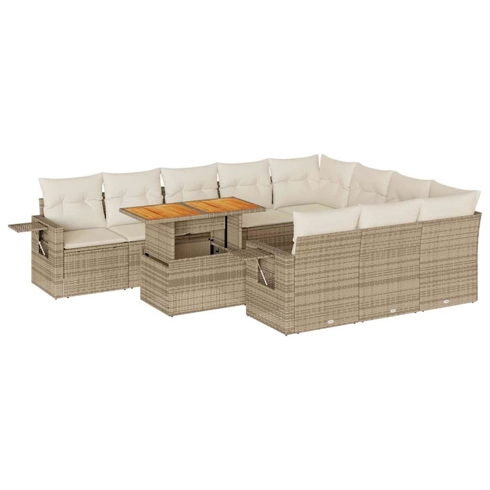 Salon de jardin 11 pcs avec coussins beige résine tressée