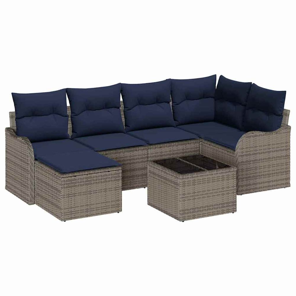 Ensemble de canapé de jardin 7 pc gris polyrotin