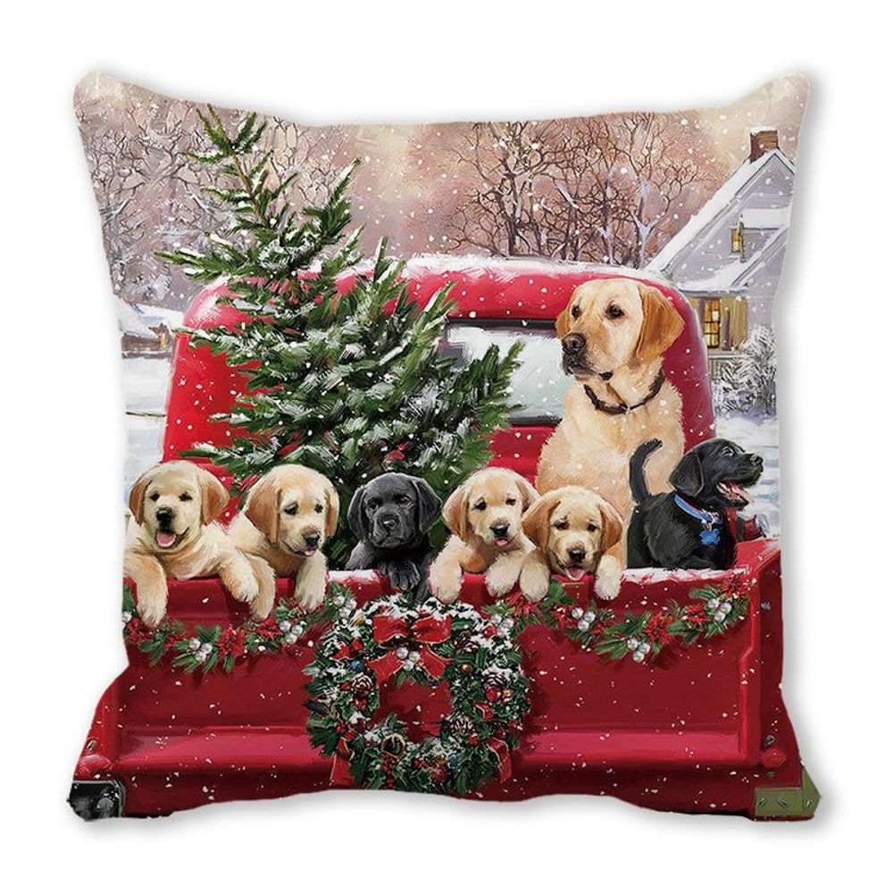 Housse de coussin de noël - famille de chiens