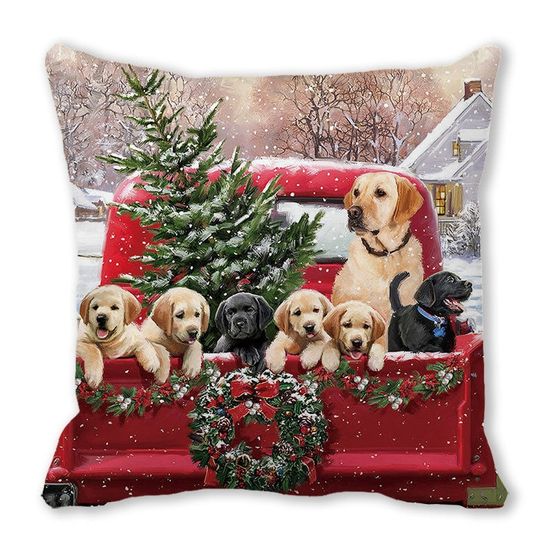 Housse de coussin de noël - famille de chiens