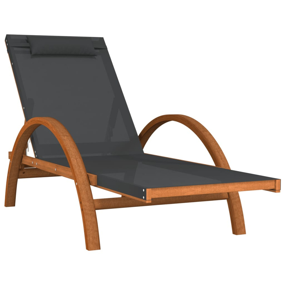 Chaise longue avec coussin gris textilène/bois massif peuplier bain de soleil
