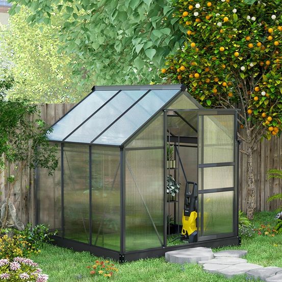 Serre de jardin polycarbonate 3,65m² cadre aluminium et base acier gris - comfortxl outdoor living