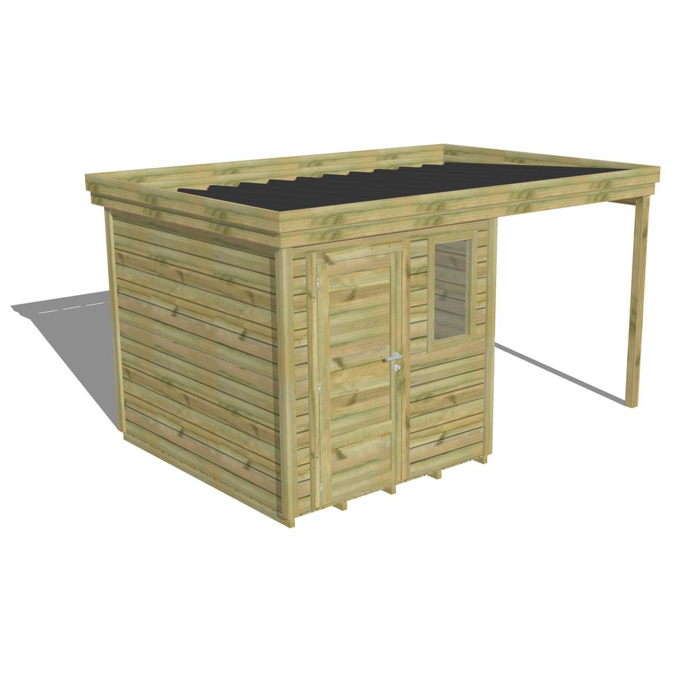 Abri de jardin bois pin traité autoclave 27mm - 4,14x2,64m / 11m2 - bac acier - plancher bois