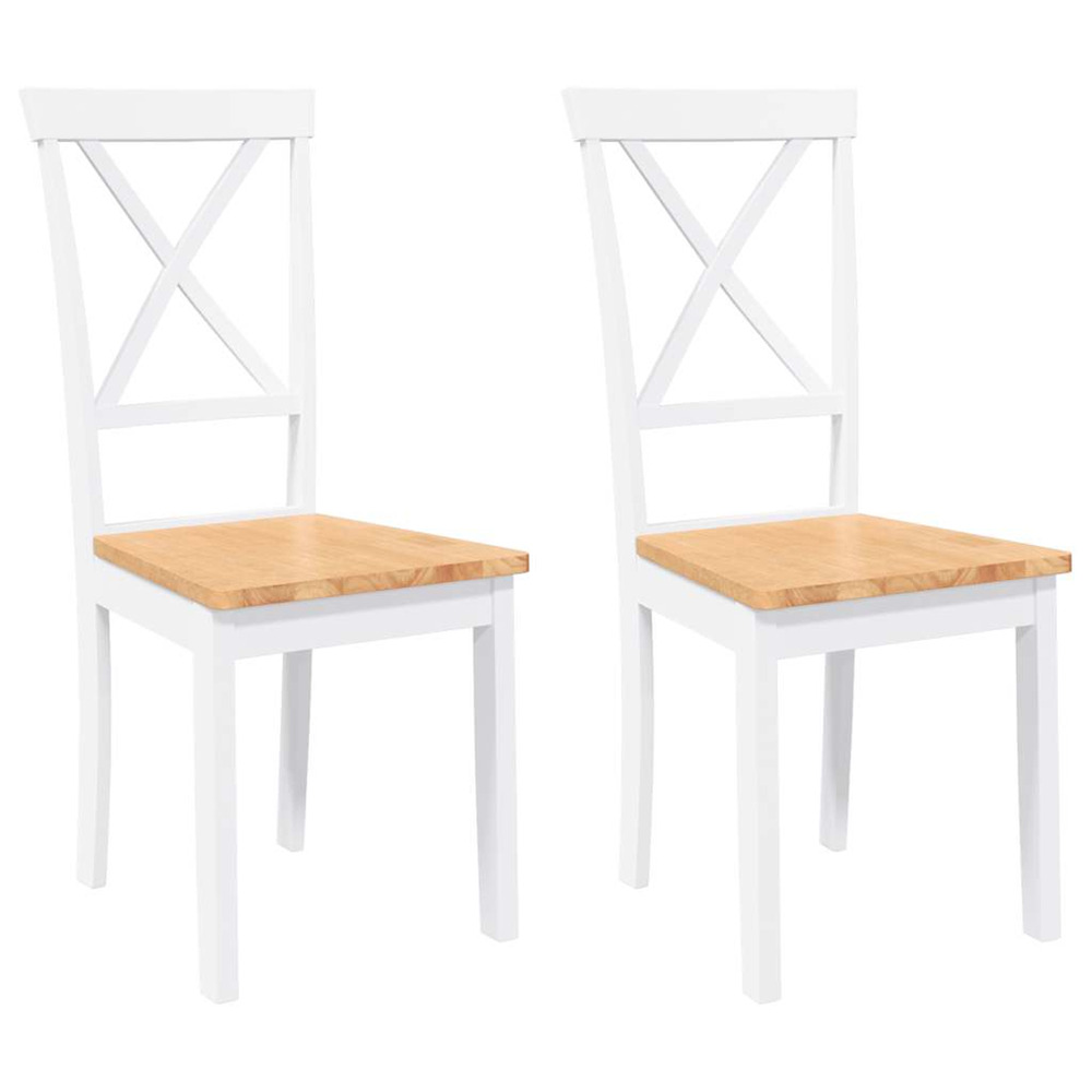Chaises à manger 2 pcs blanc bois massif caoutchouc