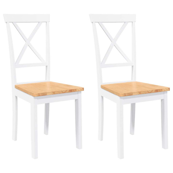 Chaises à manger 2 pcs blanc bois massif caoutchouc