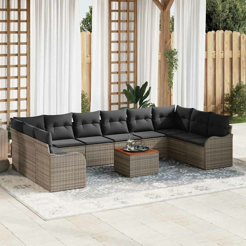 Ensemble de canapé de jardin avec coussin 11 pcs gris polyrotin
