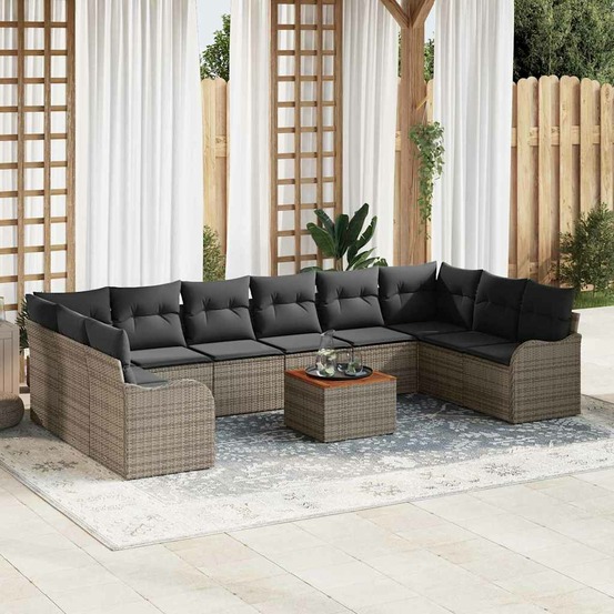 Ensemble de canapé de jardin avec coussin 11 pcs gris polyrotin