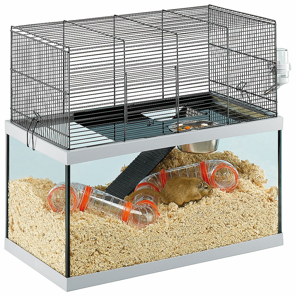 Ferplast cage pour rongeurs gabry 60 pour gerbilles, hamsters, en métal et verre, accessoires inclus : abreuvoir, abreuvoir,