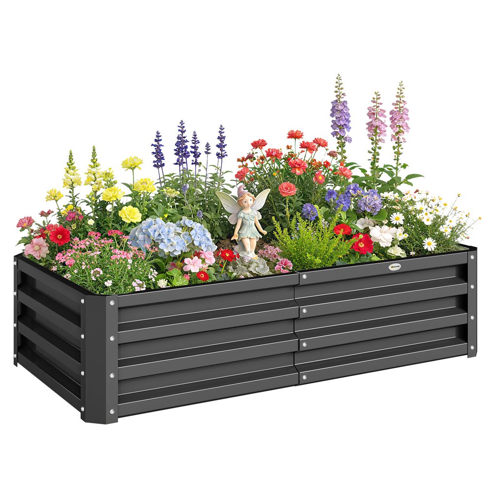 Carré potager surélevé acier galvanisé jardin extérieur fond ouvert 120x60x30,5cm gris
