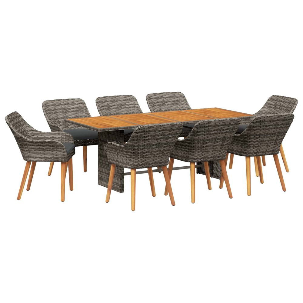 Ensemble de salle à manger pour jardin 9 pc gris polyrotin