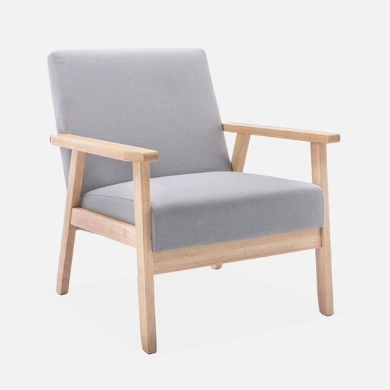 Fauteuil scandinave en bois et tissu, isak, l 64 x p 69,5 x h 73cm