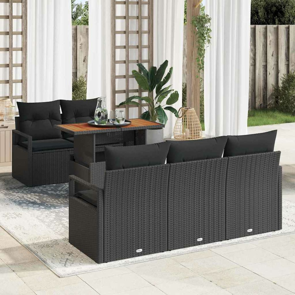 Ensemble de canapé de jardin 6 pcs noir poly rotin