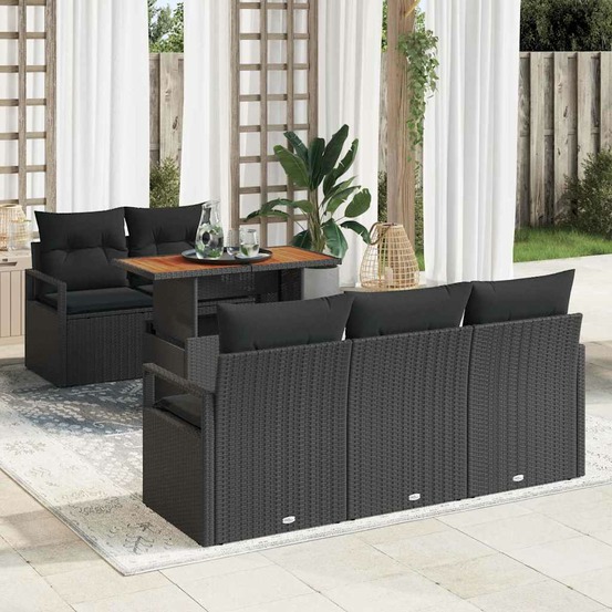 Ensemble de canapé de jardin 6 pcs noir poly rotin