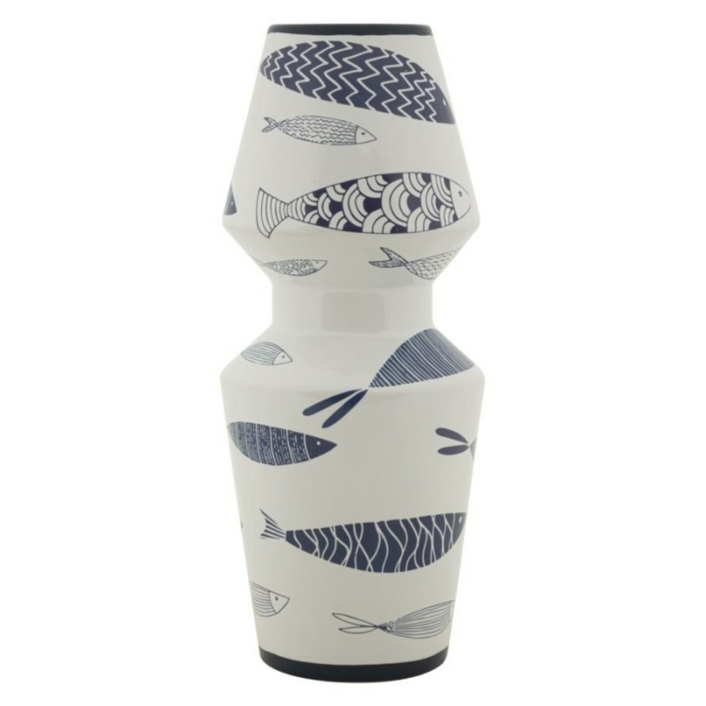 Vase motif poisson en céramique blanche 14x34 cm
