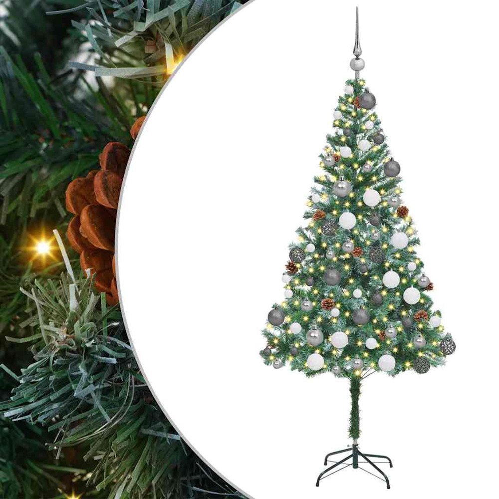 Sapin de noël artificiel avec 300 led vert 180 cm pvc et acier