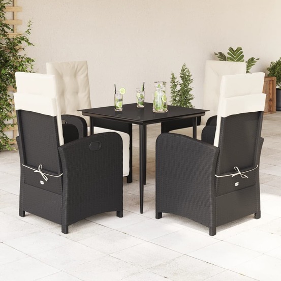 Ensemble à manger de jardin coussins 5pcs noir résine tressée