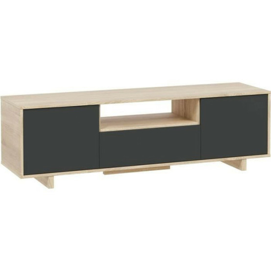 Meuble tv zaira - mélaminé anthracite et chene - 3 portes - l150 x p41 x h46 cm