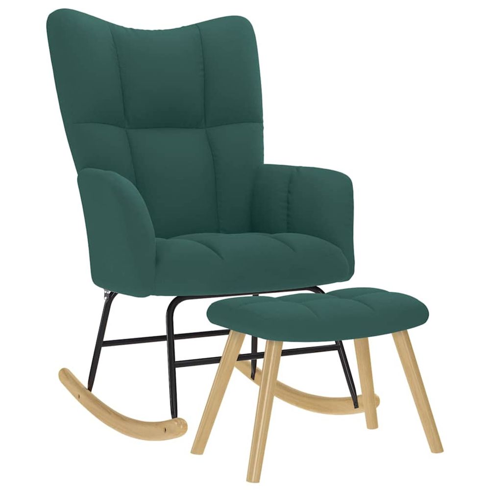 Chaise à bascule avec repose-pied vert foncé tissu