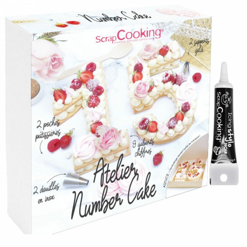 Coffret atelier number cake + stylo de glaçage noir