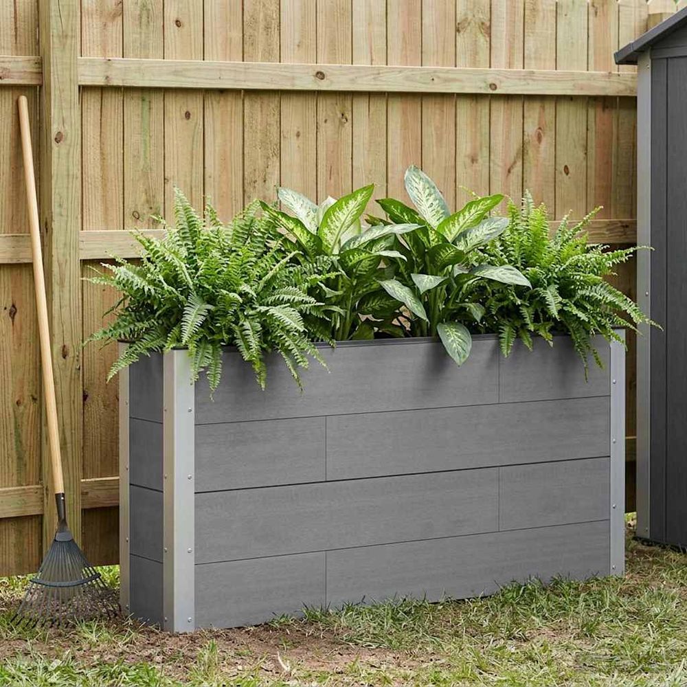 Bac surélevé composite aluminium extérieur culture fleurs légumes fond ouvert 150x30x72cm gris