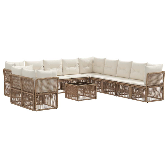 Ensemble de canapé de jardin 12 pcs beige polyrotin