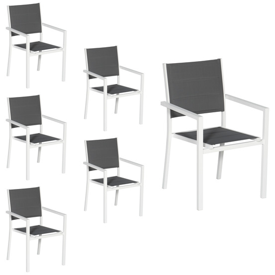 Lot de 6 chaises rembourrées en aluminium blanc - textilène gris