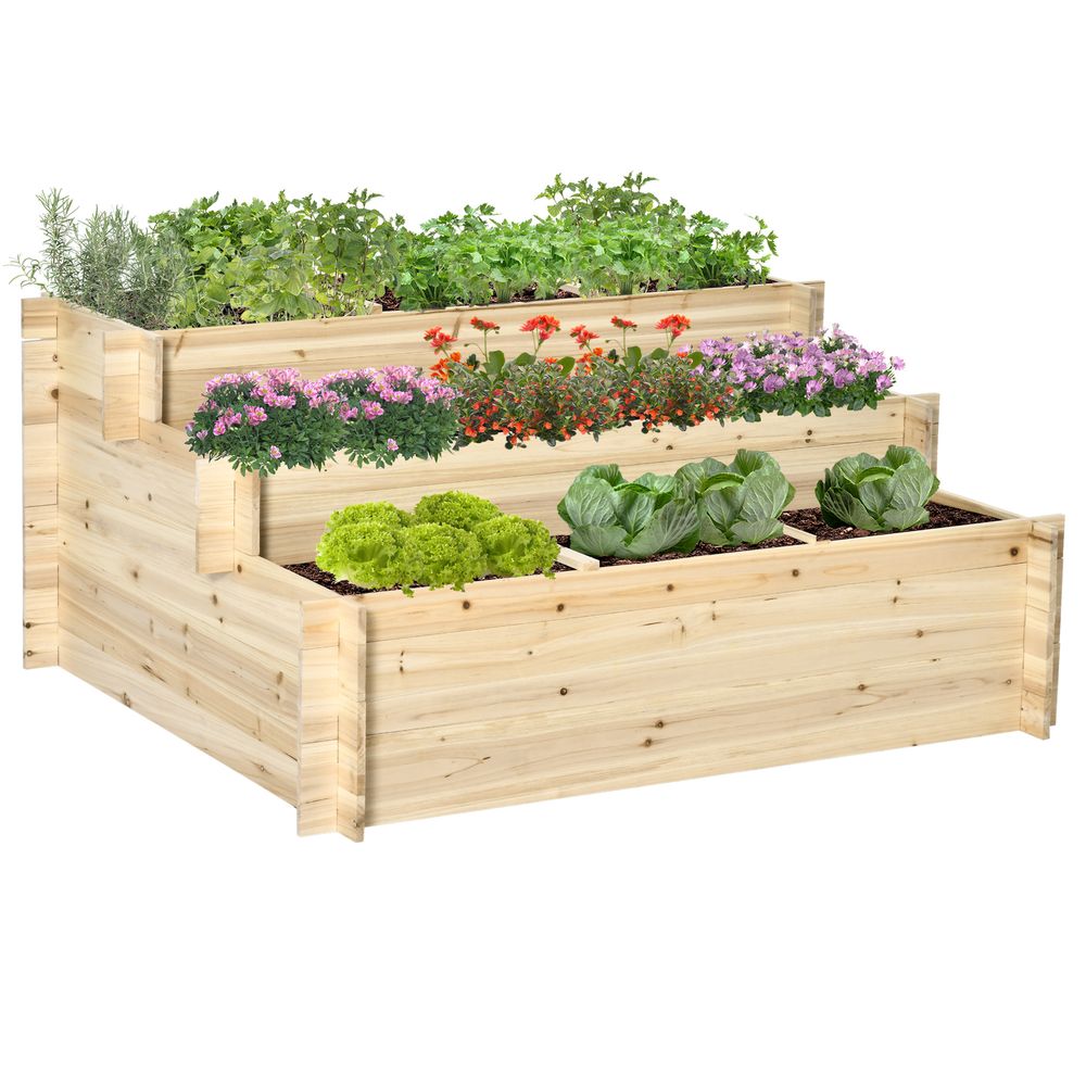 Carré potager 3 niveaux bois sapin jardin balcon 9 compartiments tissu drainant 117cm