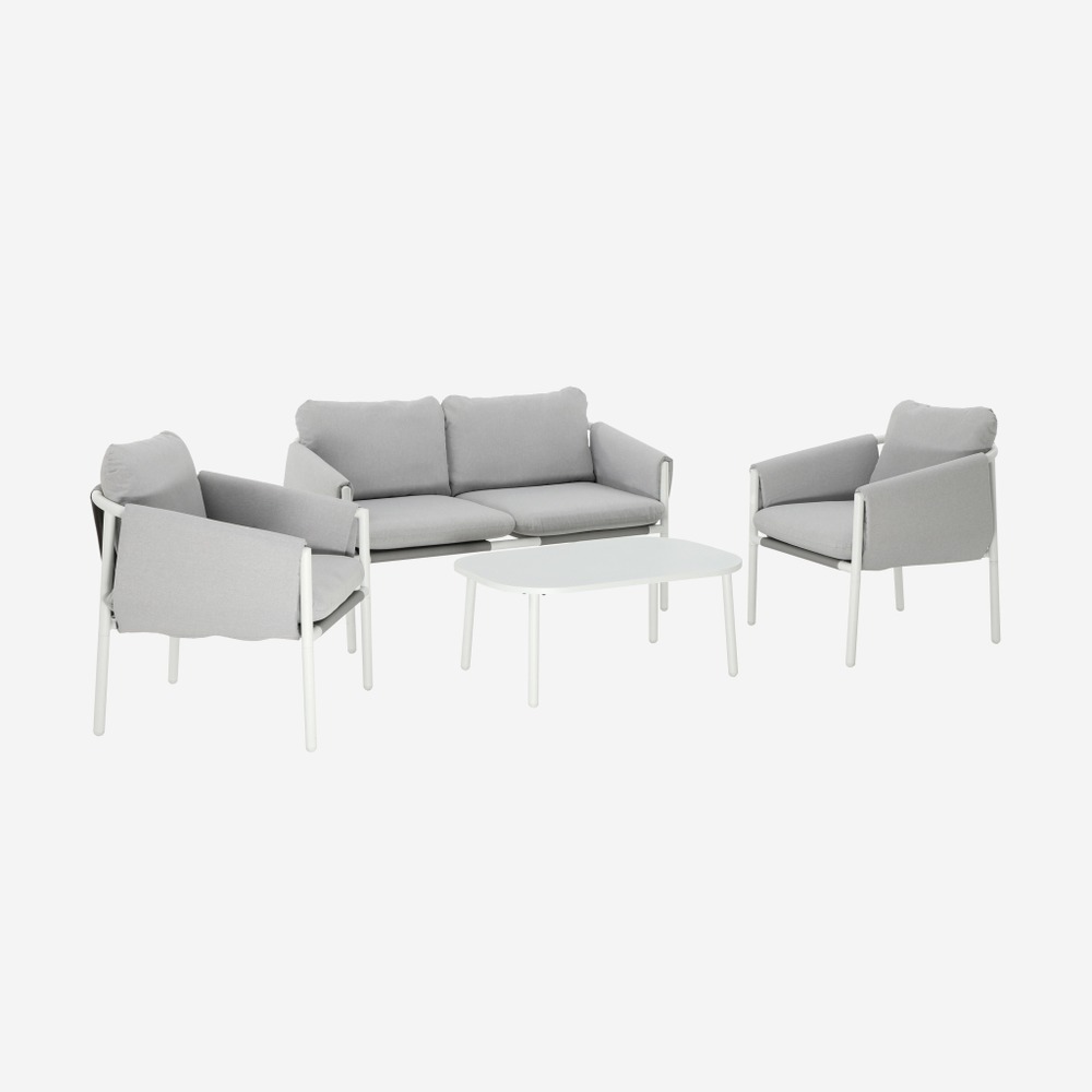 Salon de jardin acier 4 places tissu gris - kyo