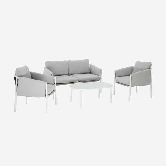 Salon de jardin acier 4 places tissu gris - kyo