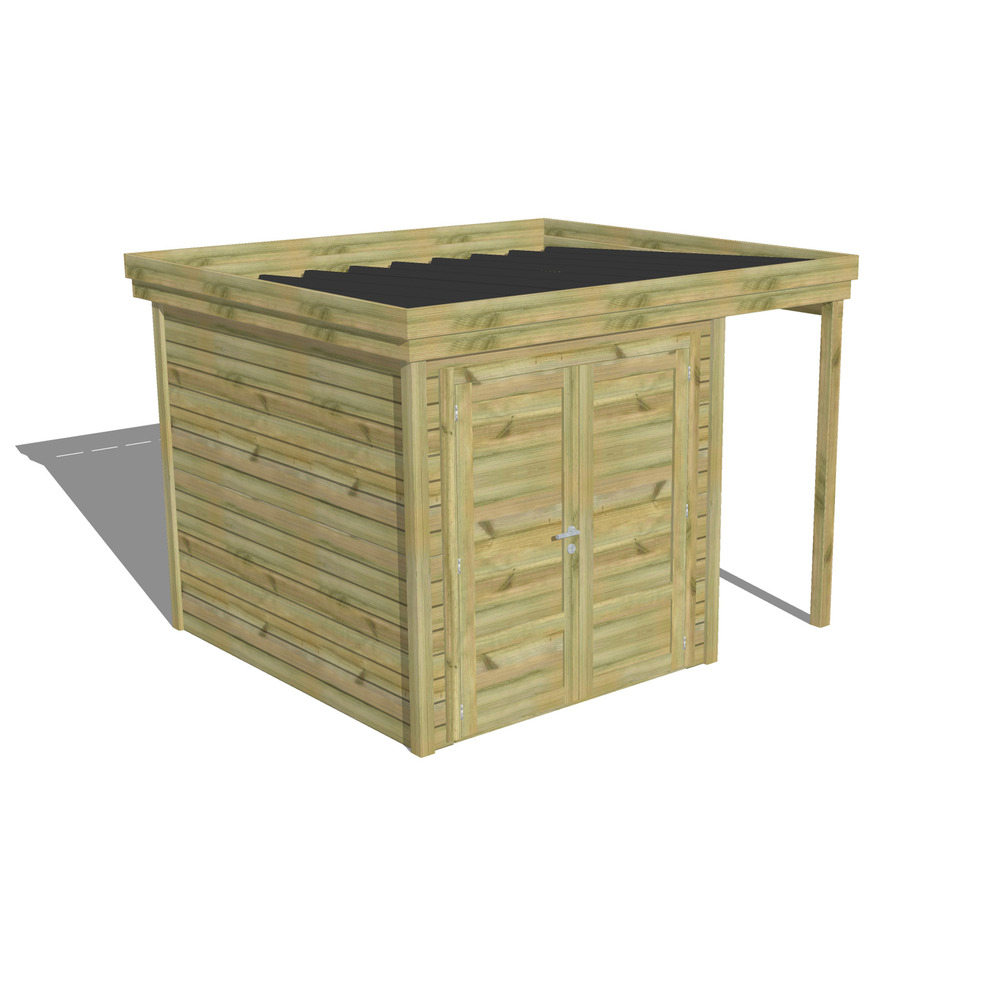 Abri de jardin bois pin traité autoclave 27mm - 3,14x2,64m / 8m2 - bac acier - abri français