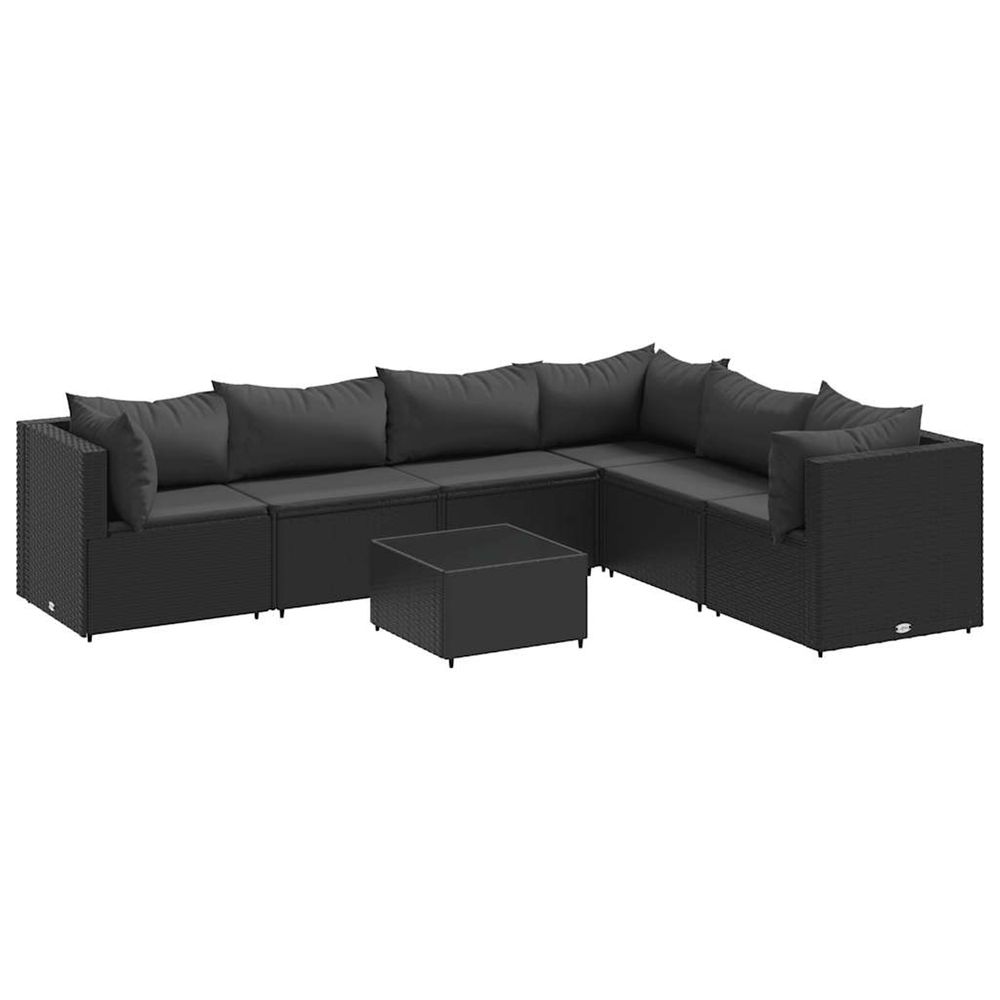 Salon de jardin 7 pcs avec coussins noir résine tressée