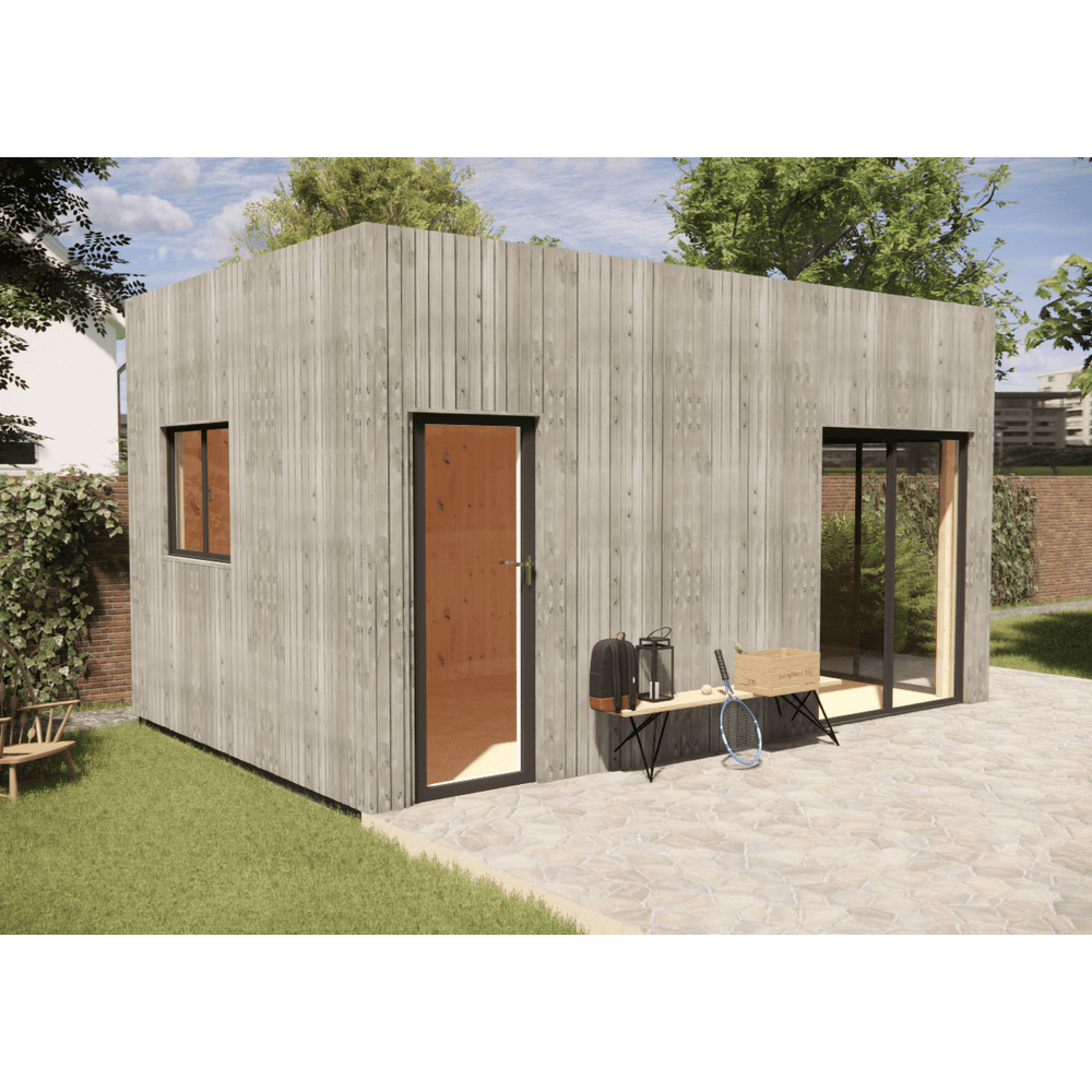 Studio de jardin 4 saisons en bois 5,5 x 3,5 x 3,2 m / isolation re2020 / menuiseries alu k-line