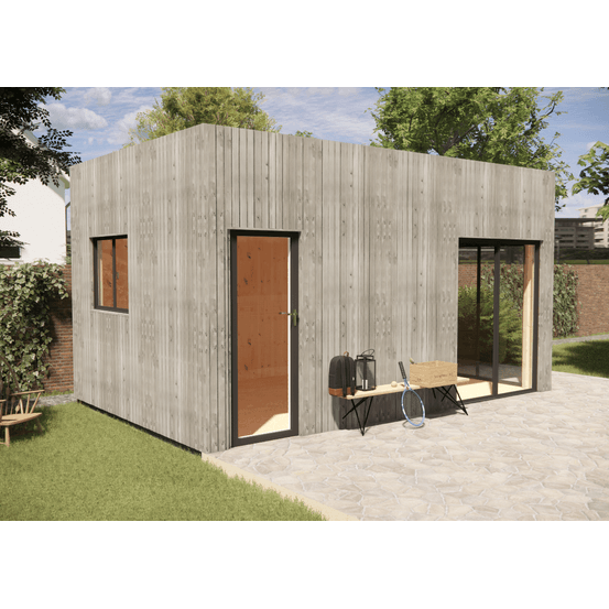 Studio de jardin 4 saisons en bois 5,5 x 3,5 x 3,2 m / isolation re2020 / menuiseries alu k-line