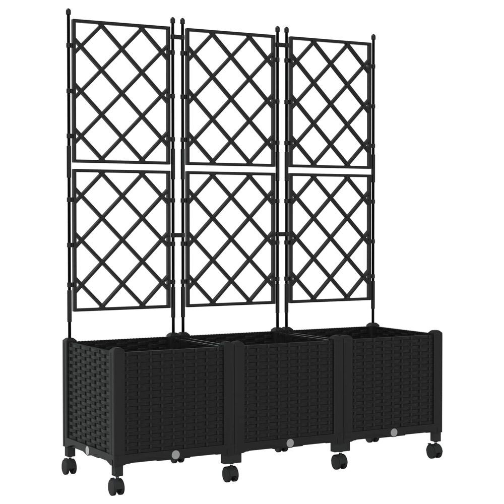 Bac de jardin avec treillis et roues 3 pc noir pp