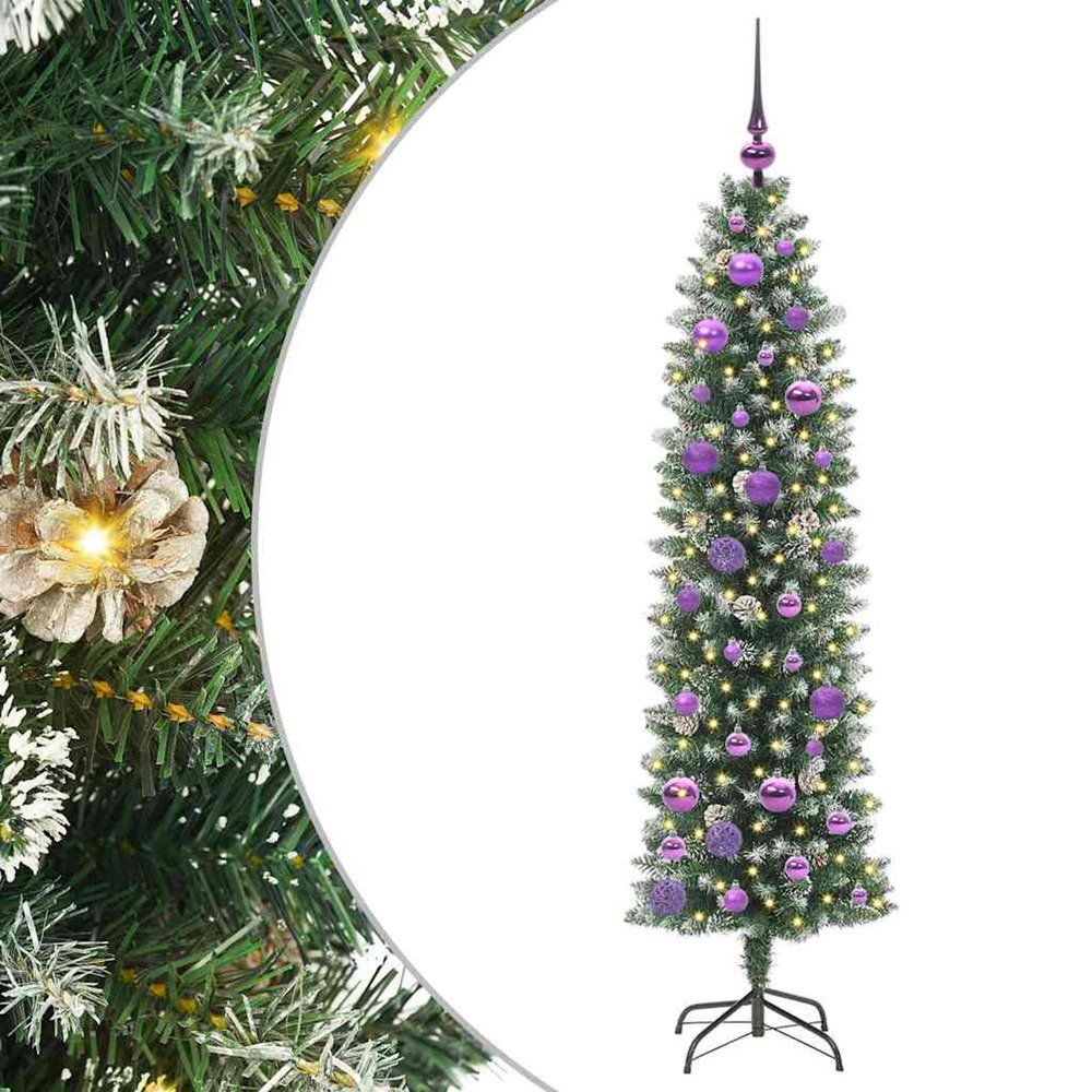 Arbre de noël artificiel slim avec 150 led vert et blanc 150 cm