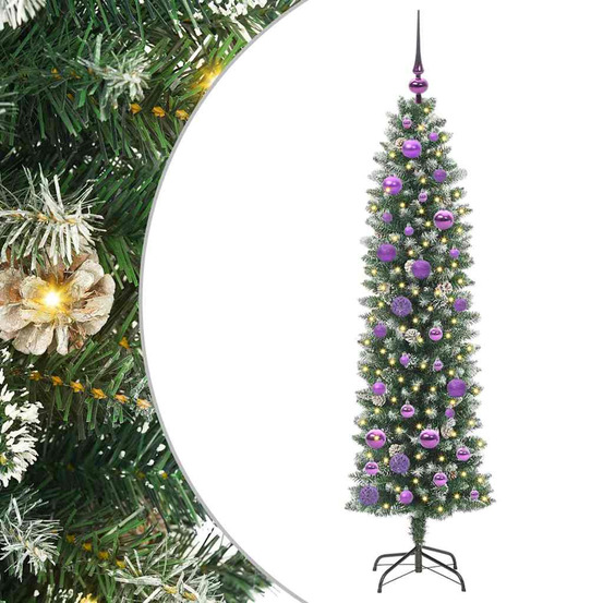 Arbre de noël artificiel slim avec 150 led vert et blanc 150 cm