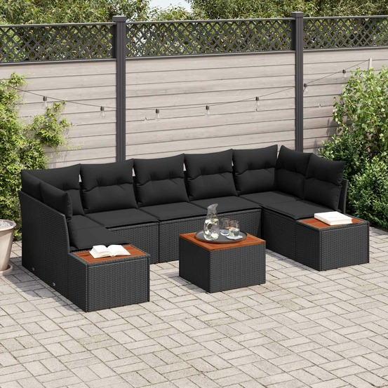Ensemble de canapé de jardin avec coussin 8 pcs noir poly rotin