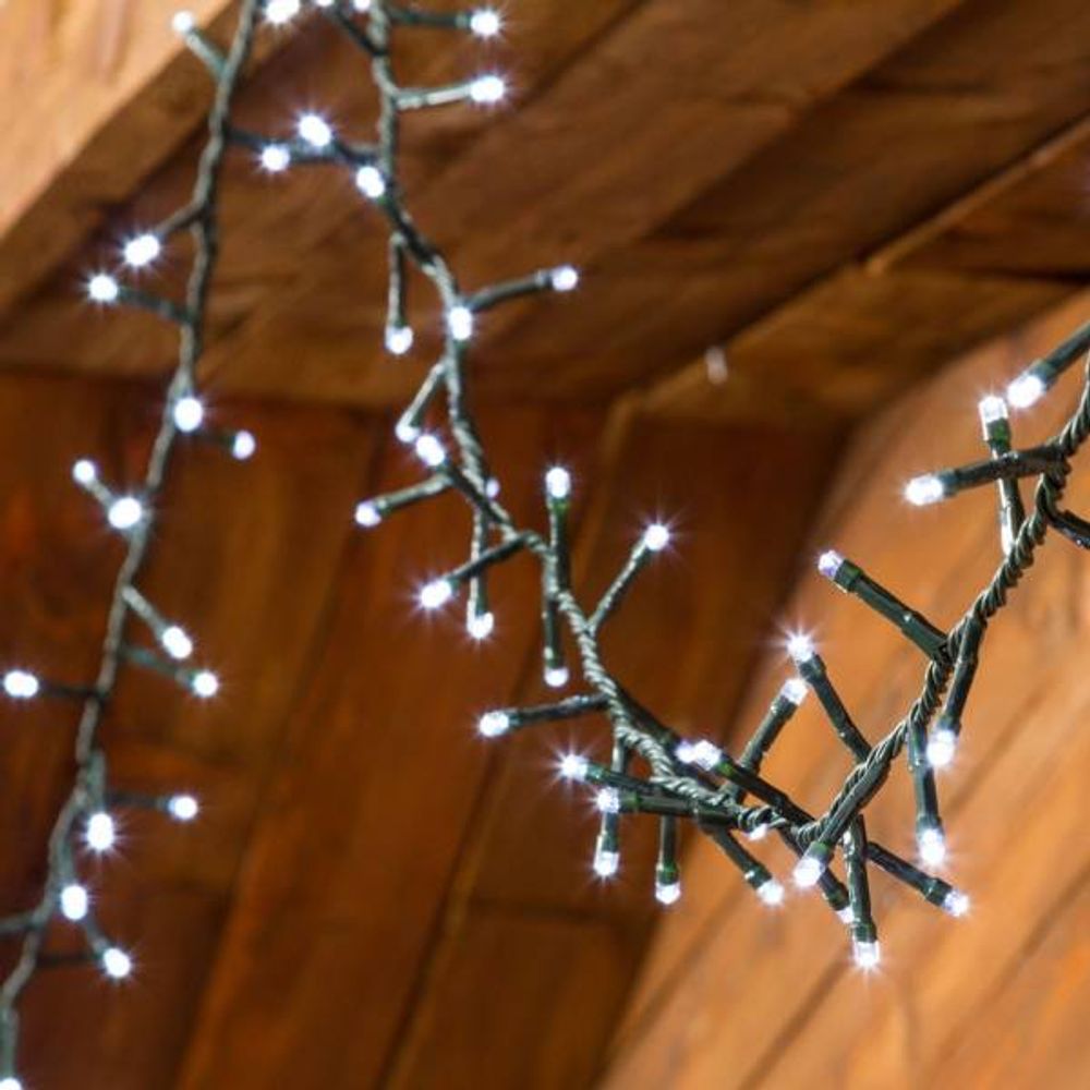 Guirlande 1000 led 20 mètres mini boa blanc froid minuteur câble vert foncé 8 effets lotti