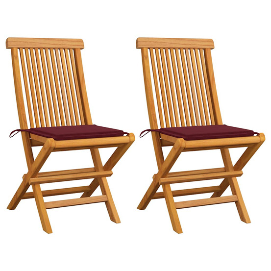 Chaises de jardin coussins rouge bordeaux lot de 2 teck massif