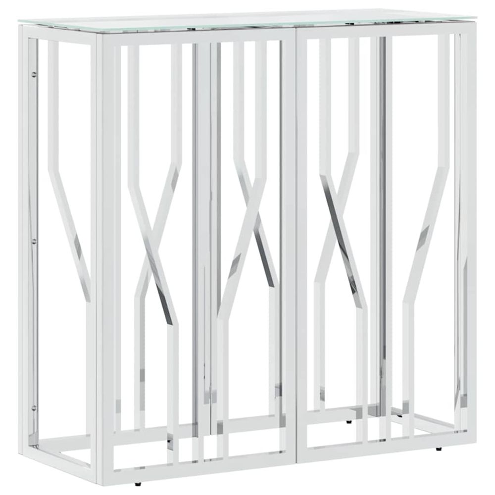 Table console 70x30x70 cm acier inoxydable et verre