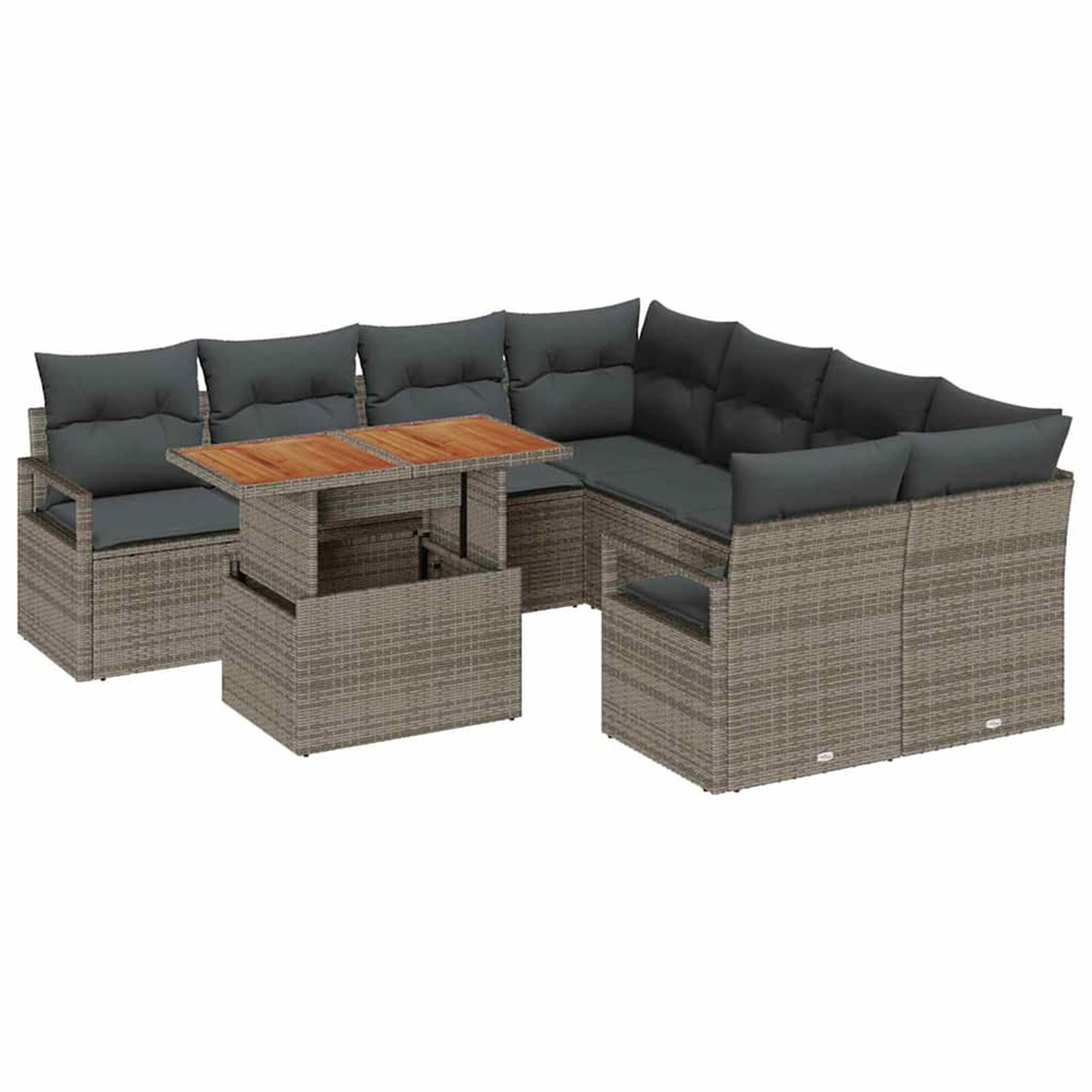 Ensemble de canapé de jardin 9 pcs gris poly rotin