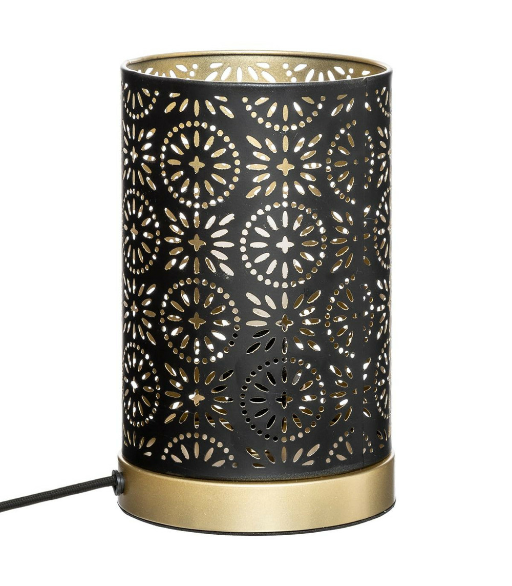 Lampe cylindrique en métal noir et or