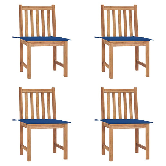 Chaises de jardin lot de 4 avec coussins bois de teck massif