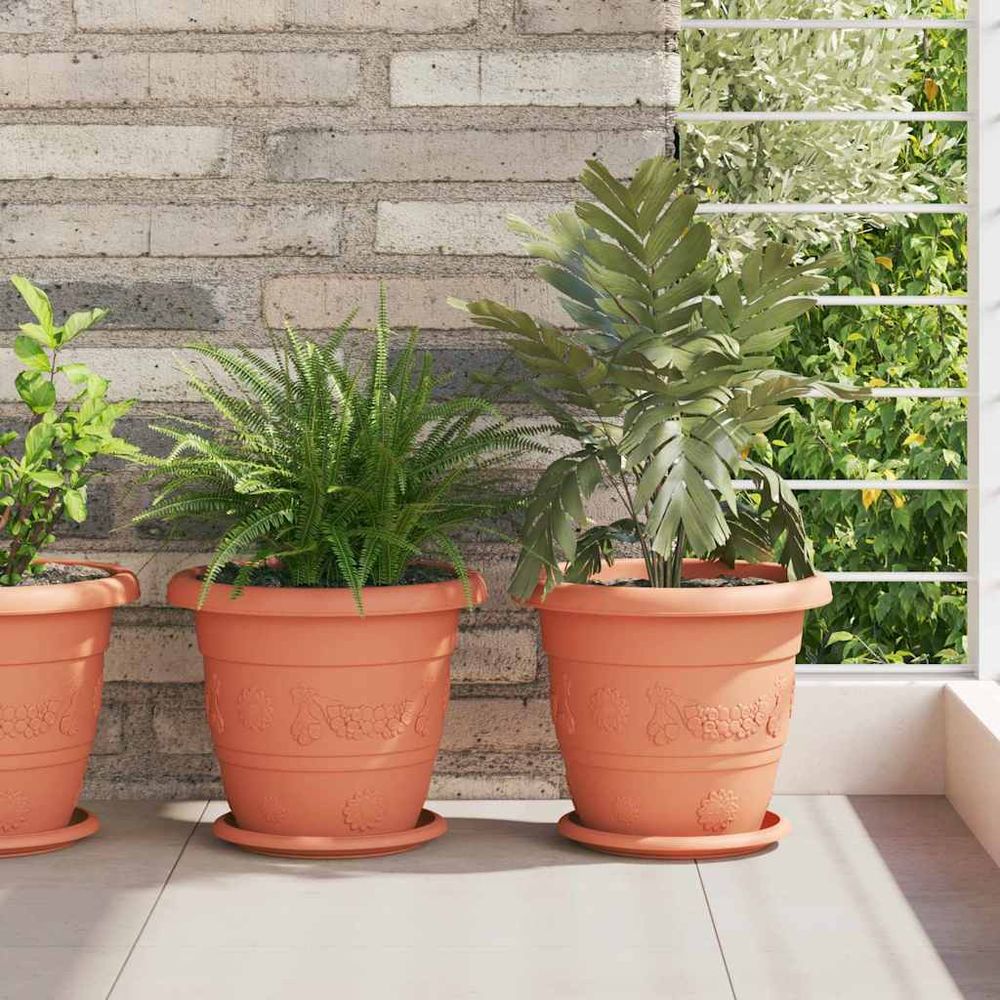 Lot de 24 pots de fleurs ronds plastique pour jardin balcon avec drainage ø 26 cm rouge brique