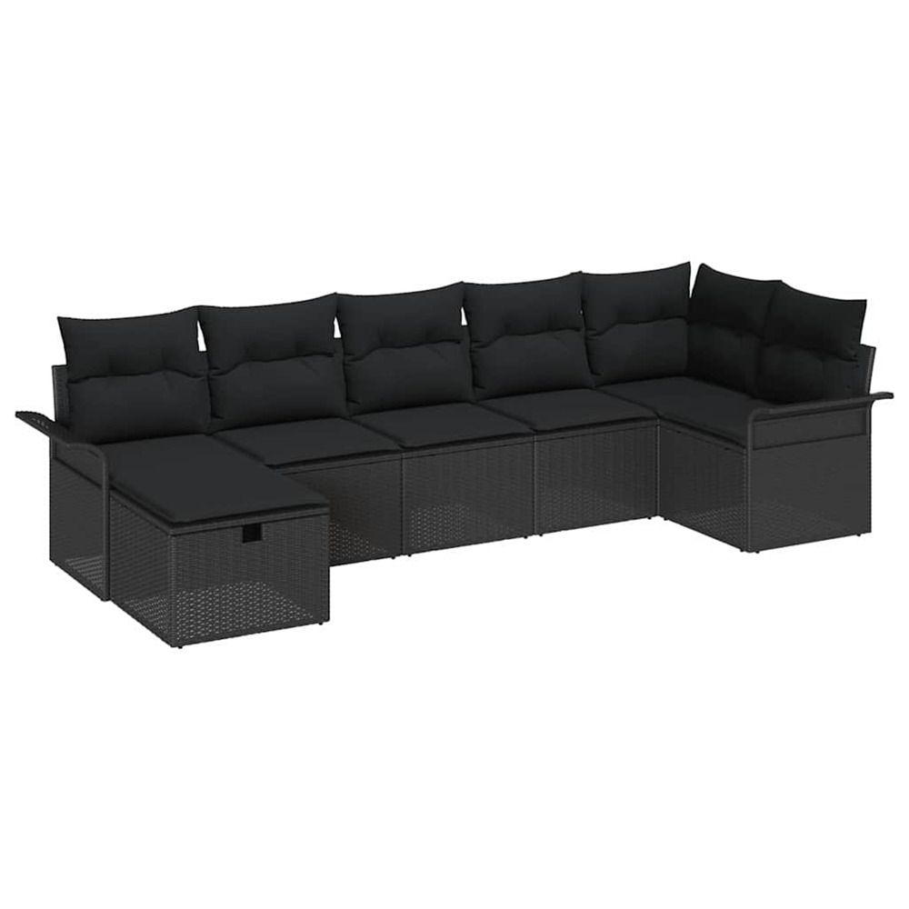 Ensemble de canapé de jardin avec coussin 7 pcs noir poly rotin