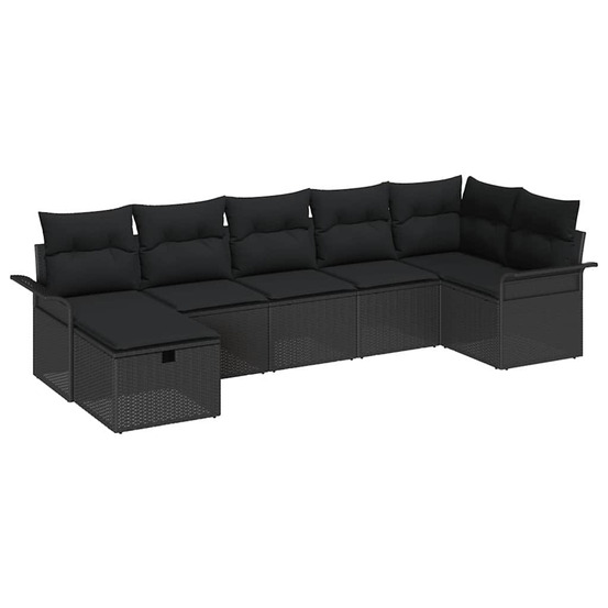 Ensemble de canapé de jardin avec coussin 7 pcs noir poly rotin