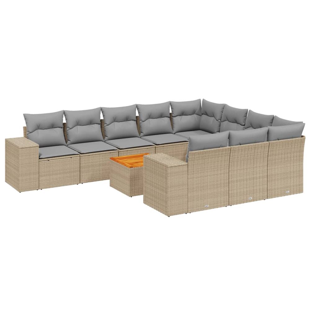 Salon de jardin 11 pcs avec coussins beige résine tressée